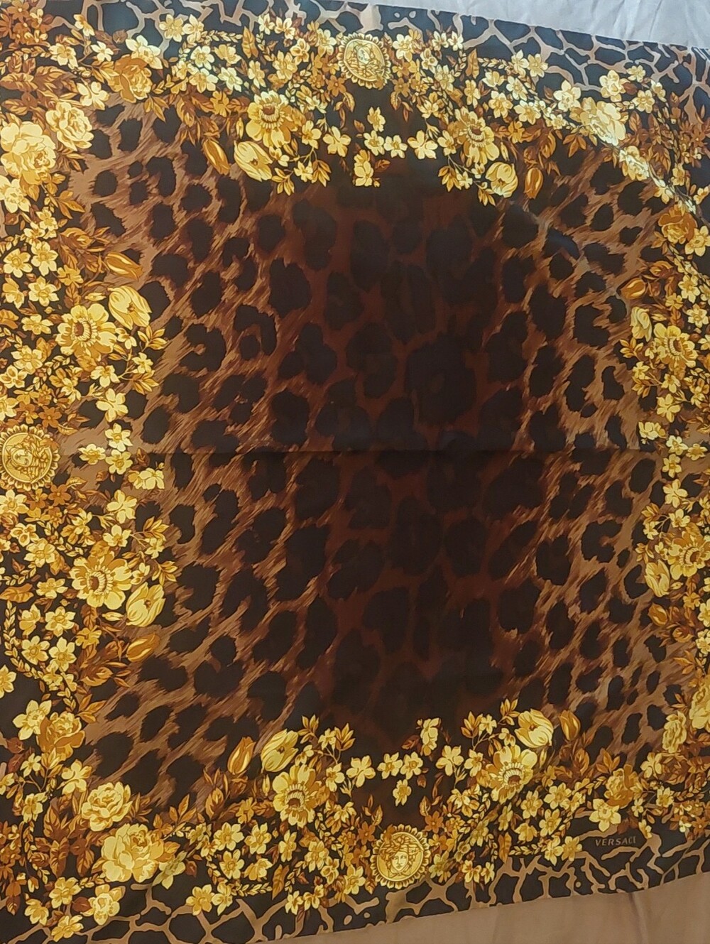 Vintage Versace 90s Regalia Baroque Scarf Gold Black 35"×35" Square